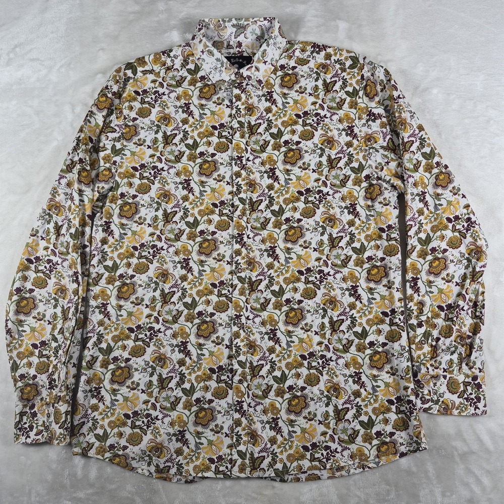 Rock Roll N Soul Button Up Shirt Men's XL White Floral Long Sleeve Plant Casual